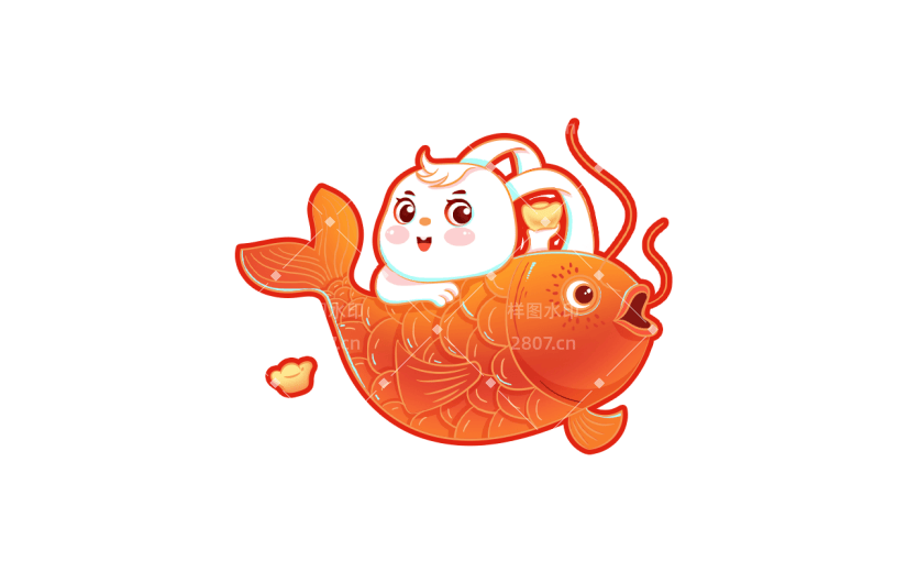 卡通感春节鲤鱼元素贴纸