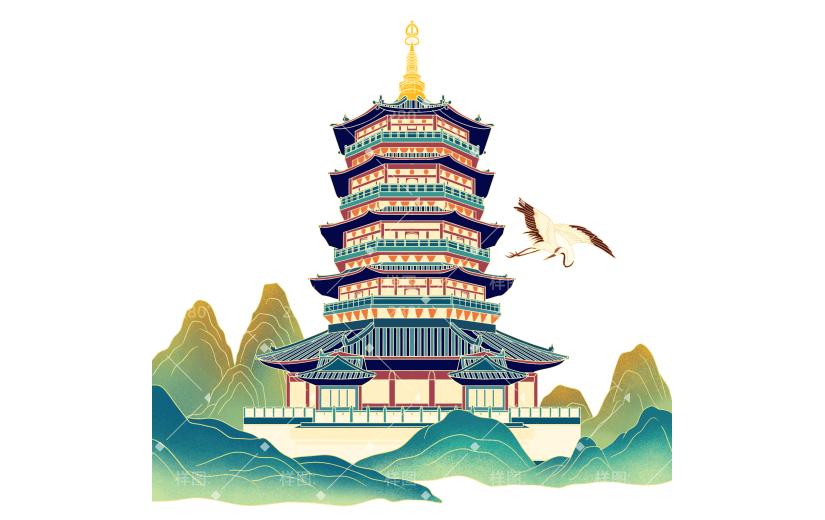 手绘-国潮风建筑