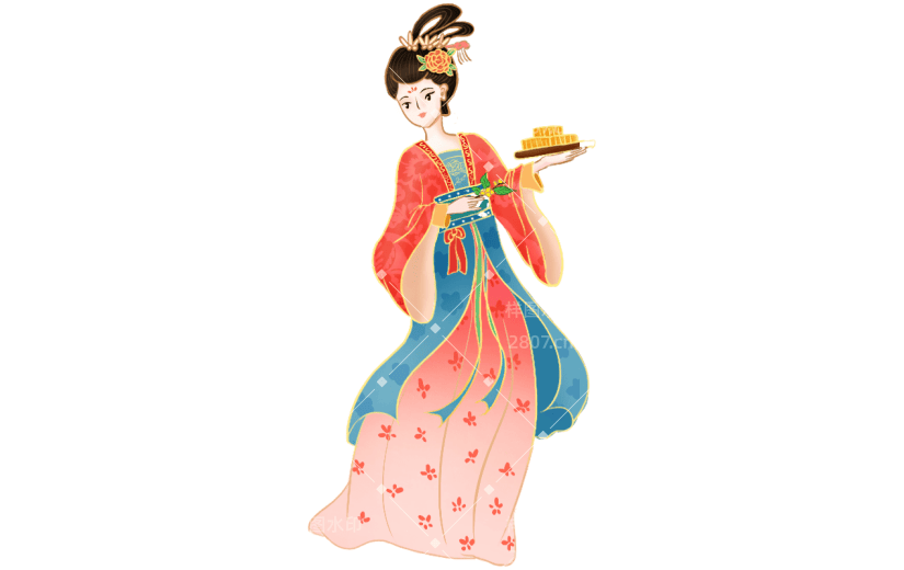 嫦娥拿月饼中国风中秋节元素贴纸 