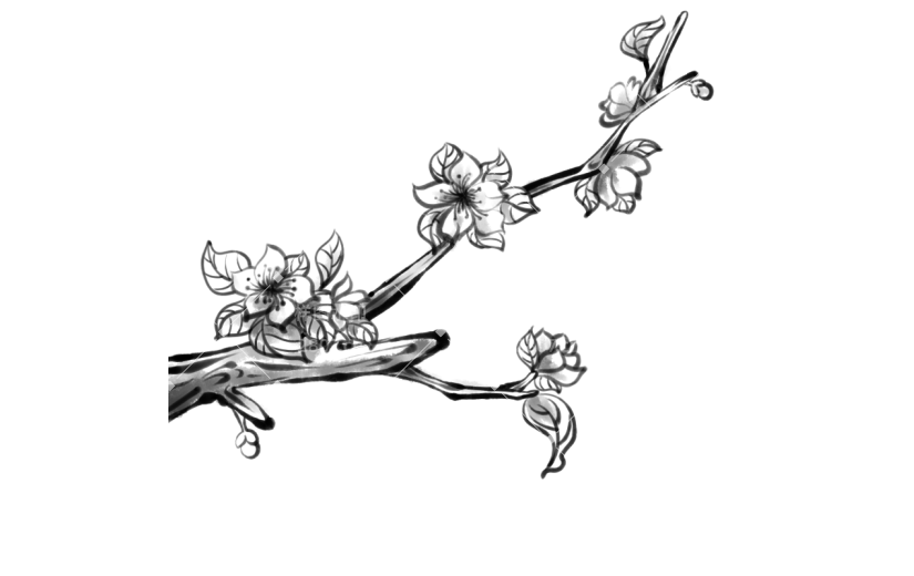 水墨风-桃花花枝贴纸元素