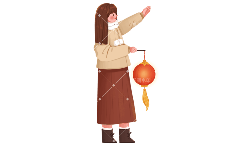 卡通感元宵节女生元素贴纸