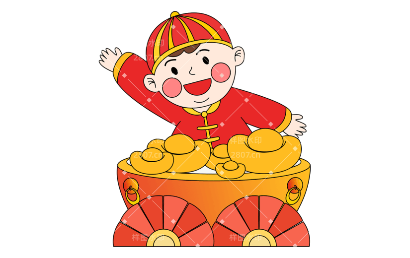 卡通感春节男孩元素贴纸