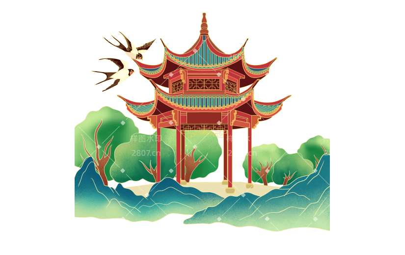 手绘-国潮风建筑