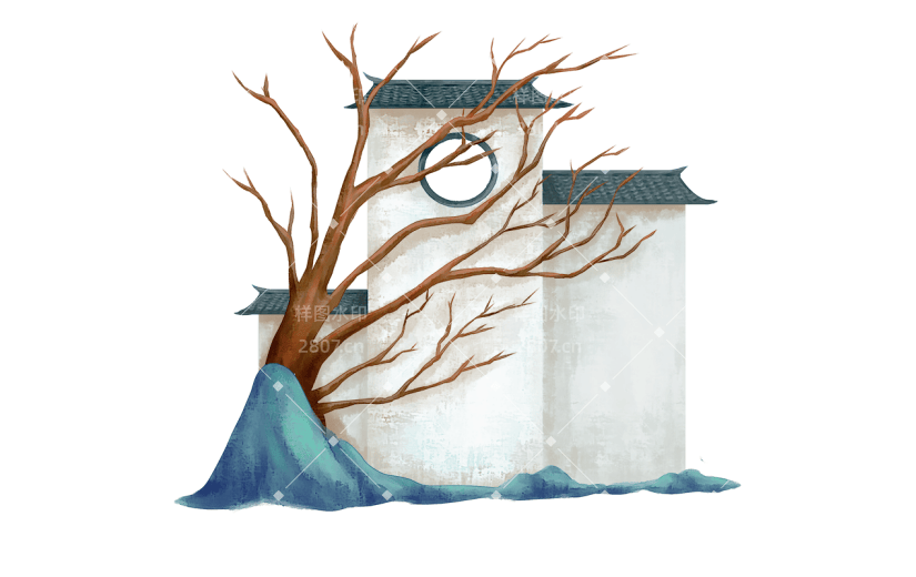 水墨-徽派建筑常规贴纸-房屋