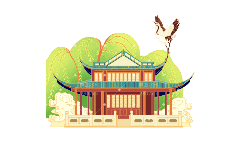 手绘-国潮风建筑