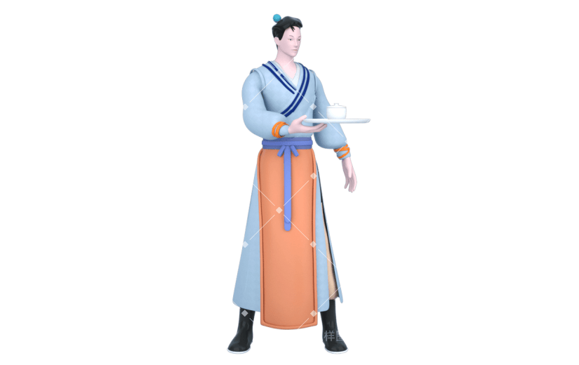 2.5D店小二古代表演人物元素贴纸