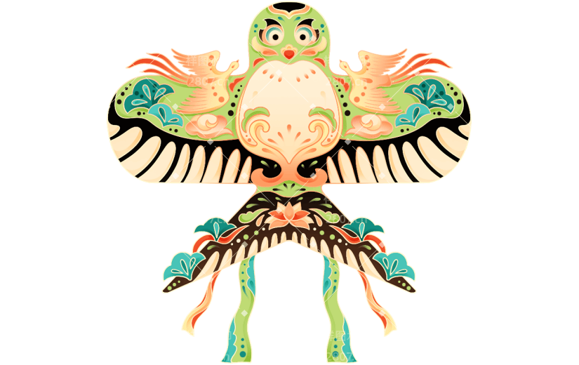 二十四节气春分插画幻彩国潮风春季风筝元素素材