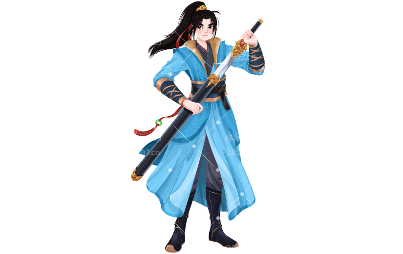 手绘-武侠元素人物插画贴纸-侠客