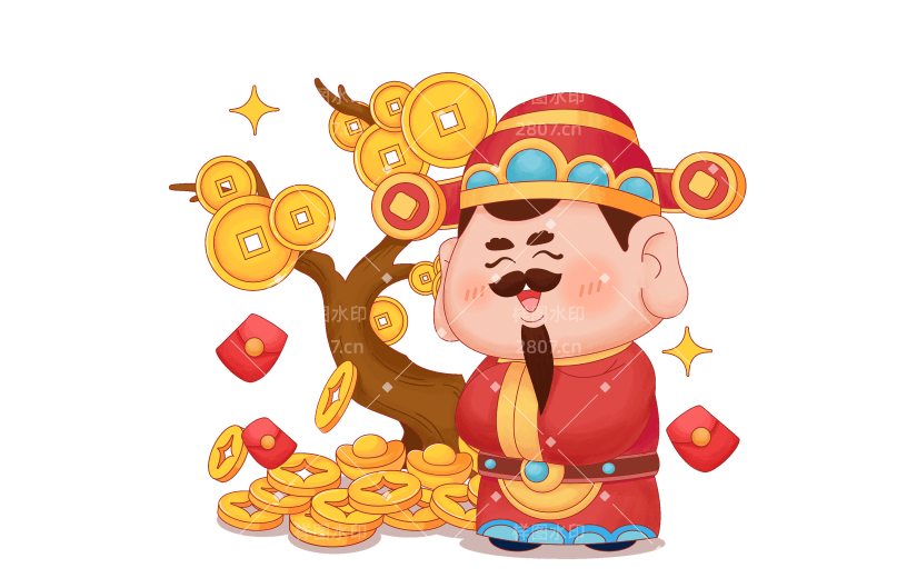 龙年春年新春新年过年除夕中国风中式卡通感财神爷插画人物元素素材