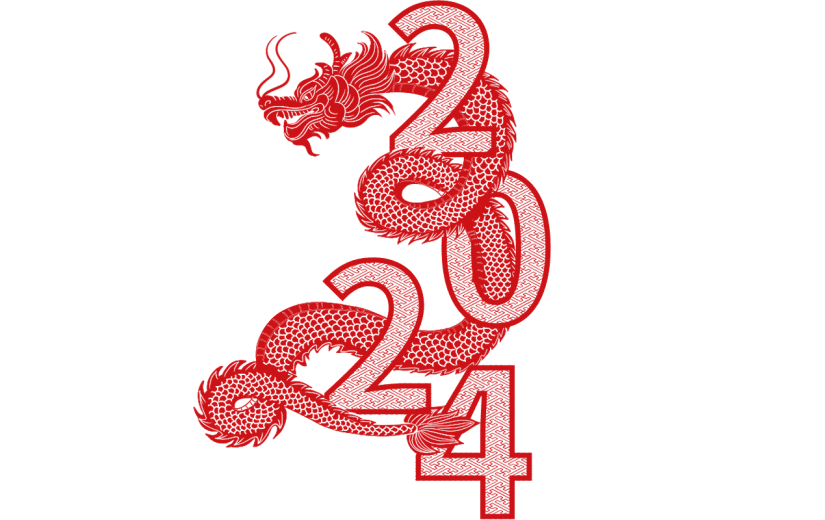 春节新春新年龙年剪纸中国风2024红色龙贴纸元素素材