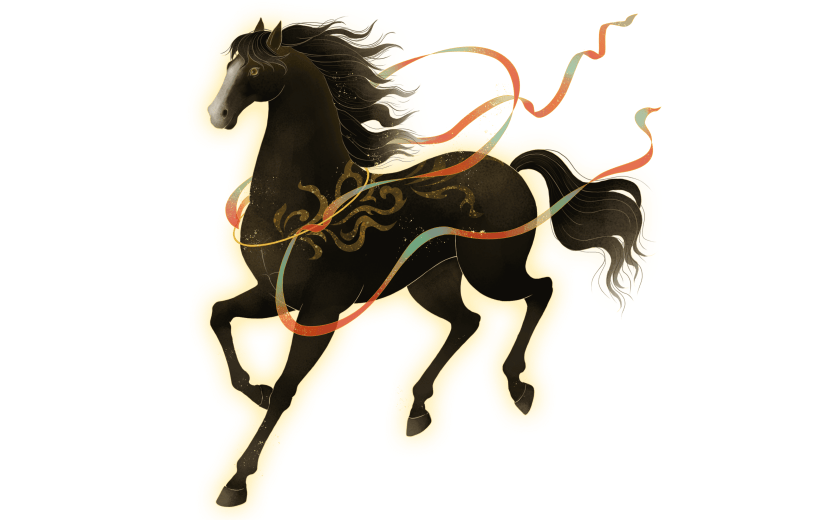 马年中式感敦煌风插画马元素