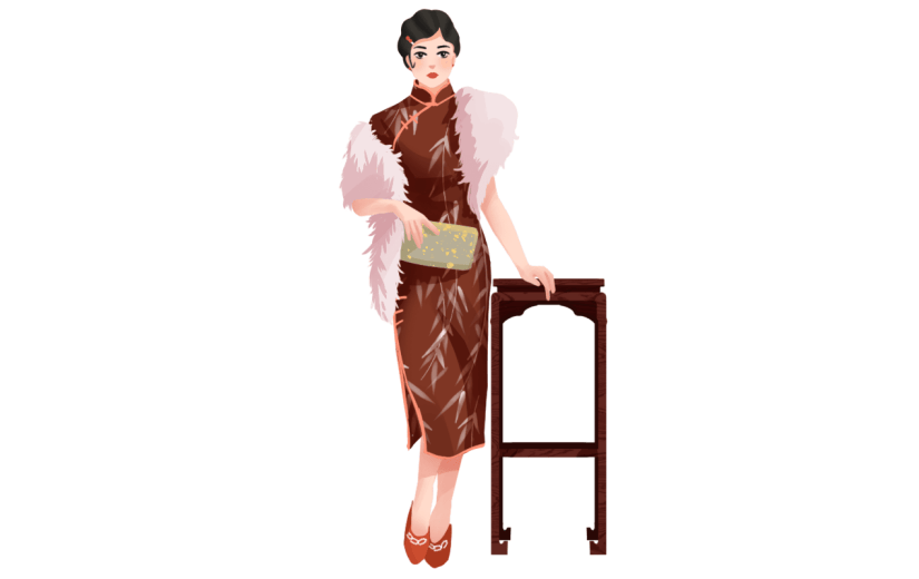 手绘-旗袍女人民国人物插画贴纸4