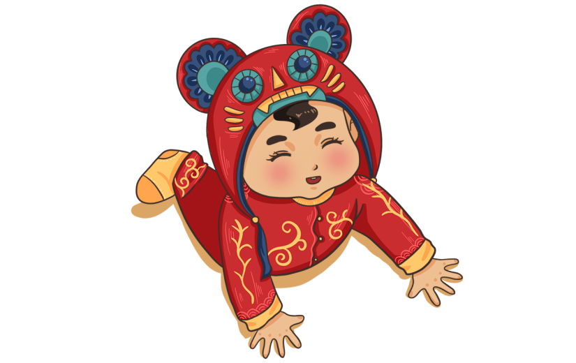 手绘-抓周元素贴纸-小孩5