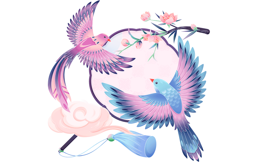 中国风七夕情人节浪漫喜鹊古风贴纸