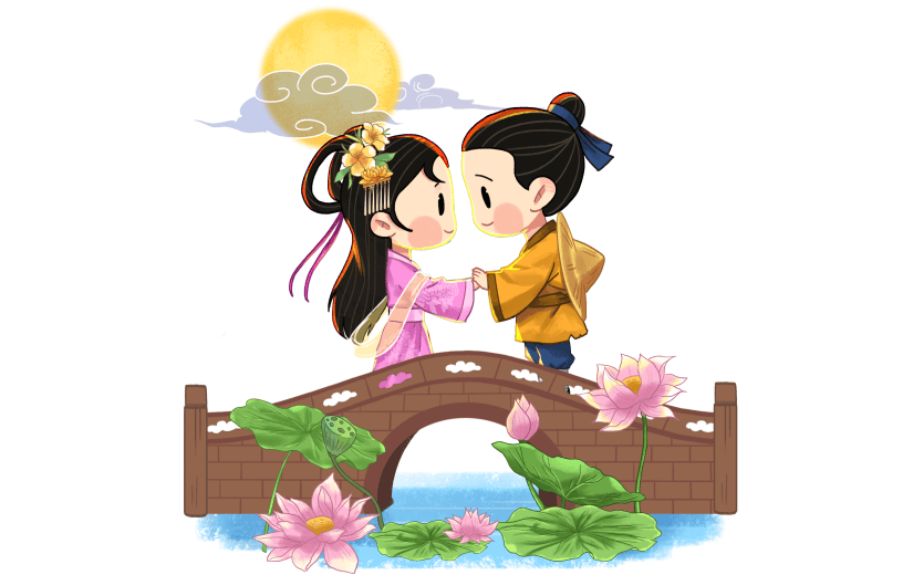 手绘-卡通七夕牛郎织女人物场景4