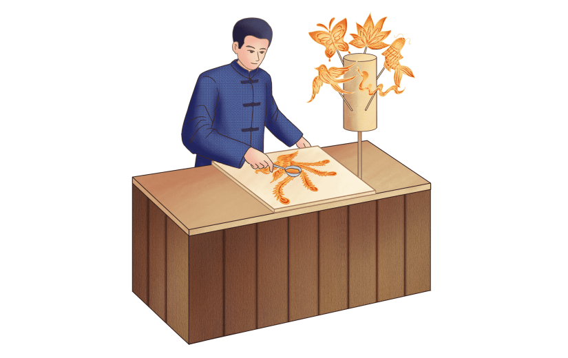 手绘中国风糖画传统表演元素