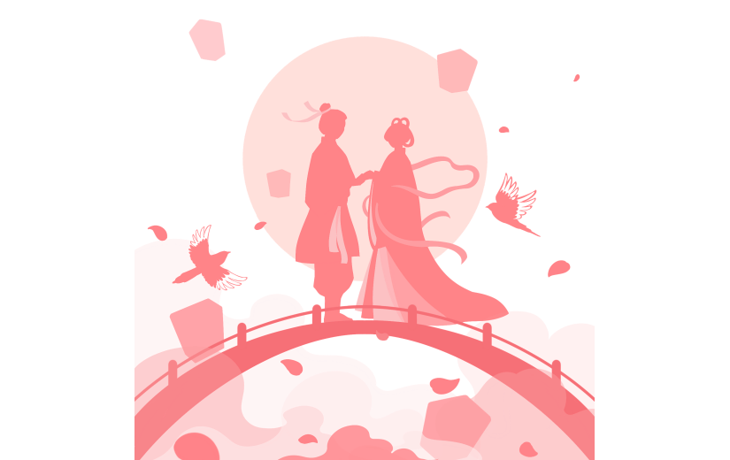 七夕通用鹊桥人物场景剪影元素贴纸