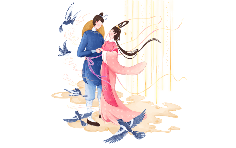 金边中国风七夕节元素人物场景2