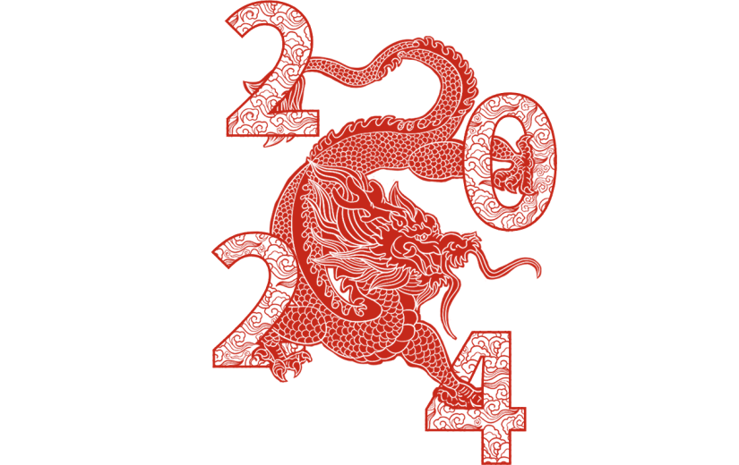 春节新春新年龙年剪纸中国风2024红色龙贴纸元素素材