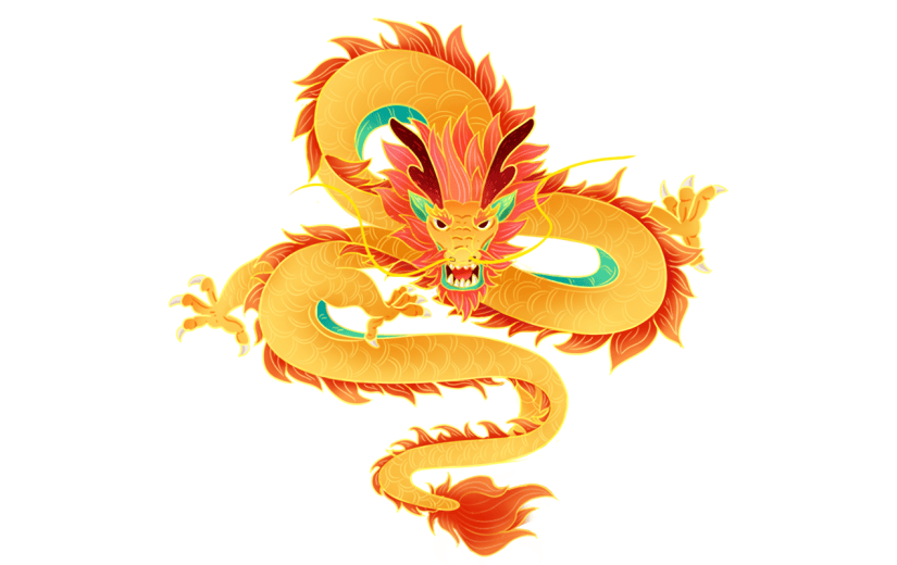 龙年春节新春中式中国风写实插画龙吉祥物生肖动物元素素材