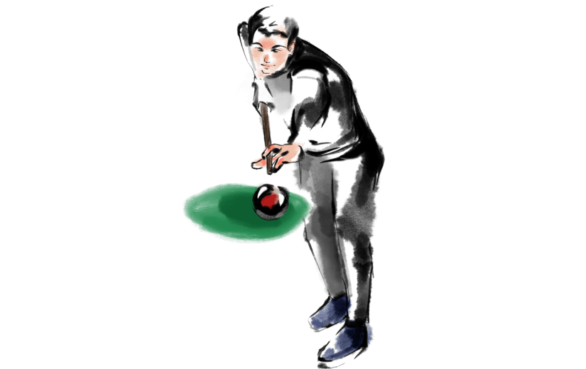 手绘水墨-打台球的人物