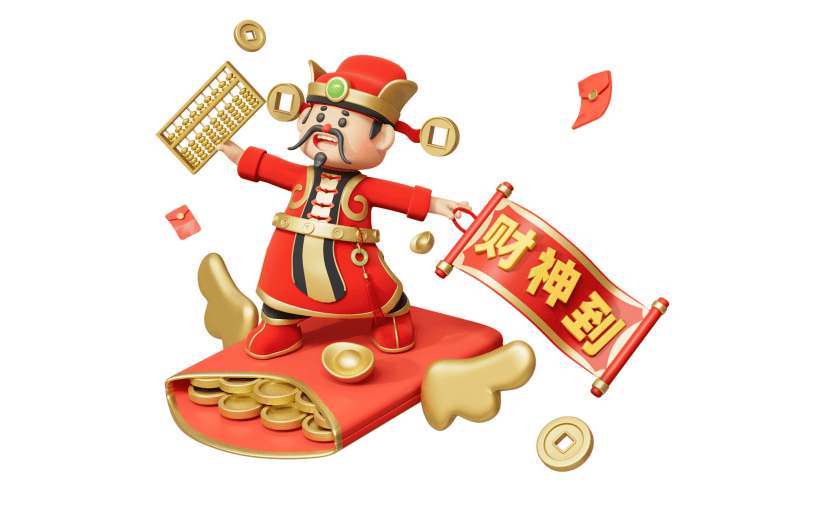 龙年春节新春新年过年除夕3D立体中国风财神人物元素素材