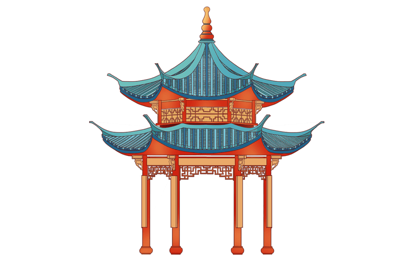 手绘-传统中国风建筑贴纸7
