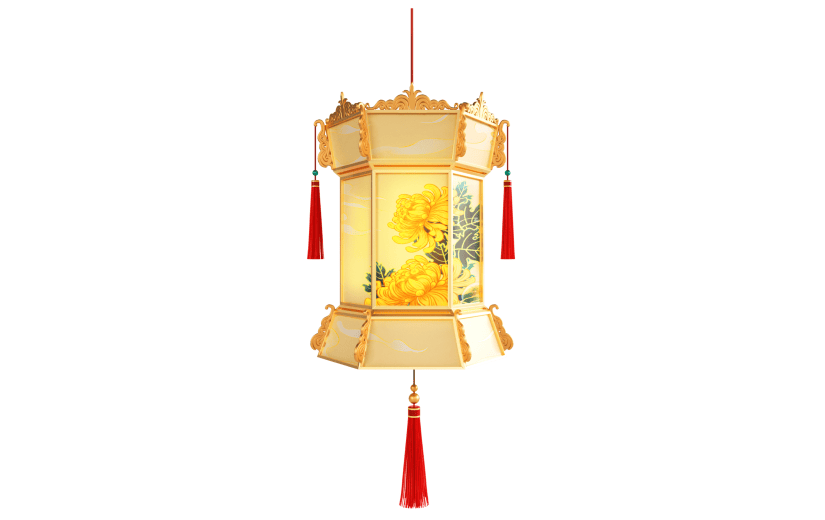 复古金色元宵节花灯元素