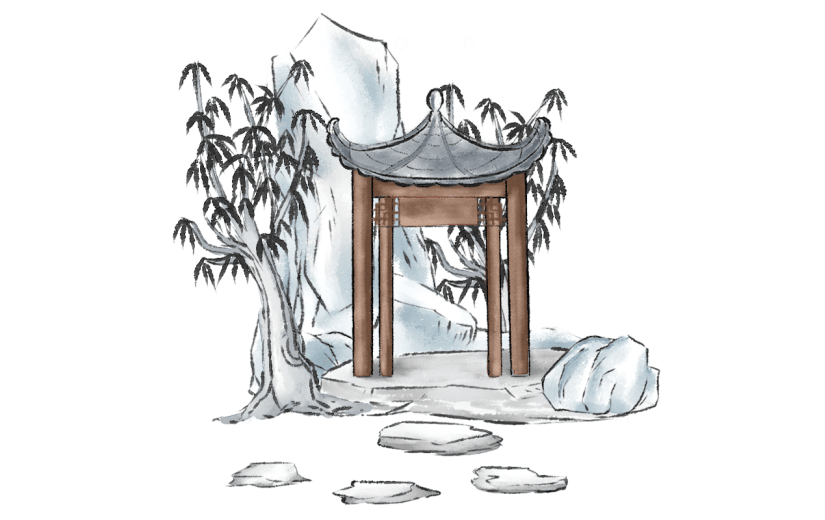 单顶凉亭元素创意贴纸-水墨风