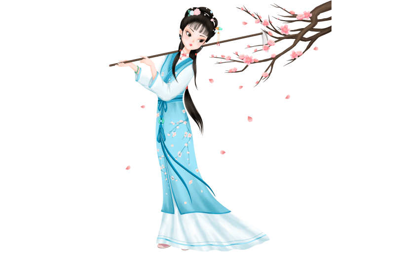中国风人物插画贴纸-黛玉葬花