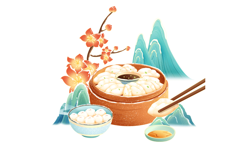 传统节气冬至中国风国潮美食组合元素