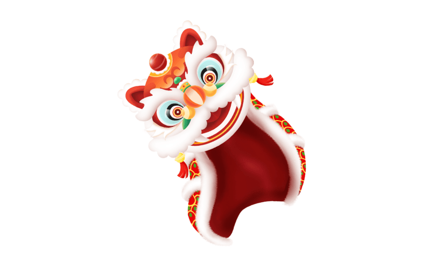 卡通感春节醒狮（舞狮）元素贴纸