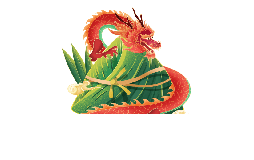 手绘红色中国龙缠绕粽子端午节金边中国风大尺寸贴纸