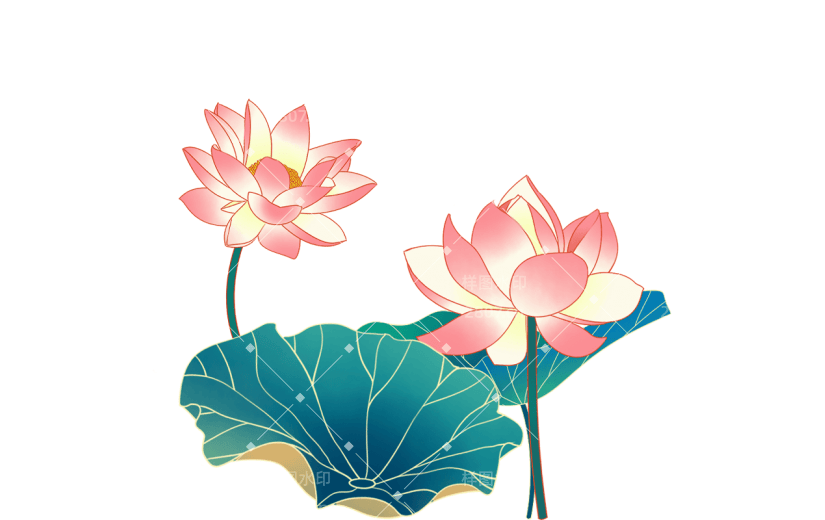 荷花荷叶中国风中秋节元素贴纸
