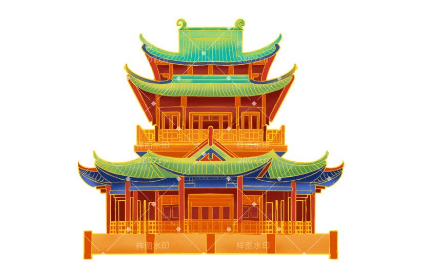 黄绿宫殿中国风中秋节元素贴纸