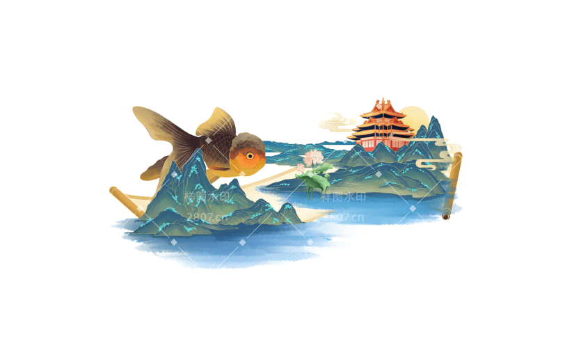 手绘园林卷轴元素3