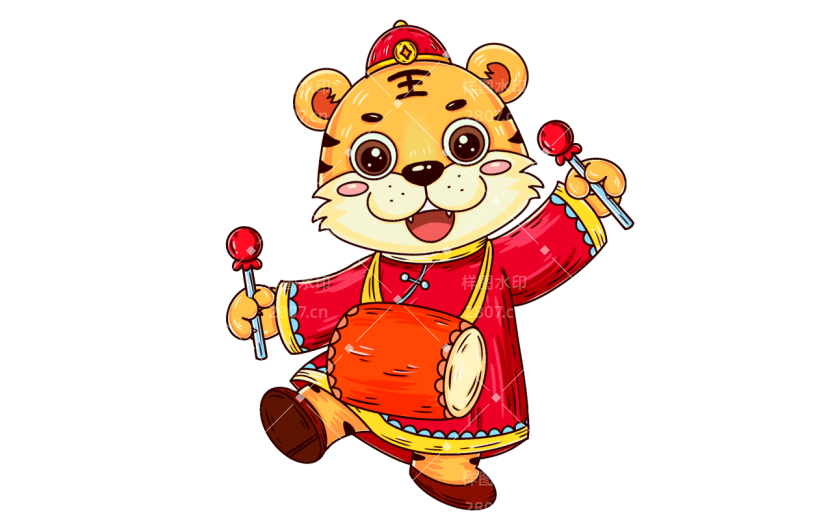 打腰鼓虎年形象财神爷喜庆春节插画元素2