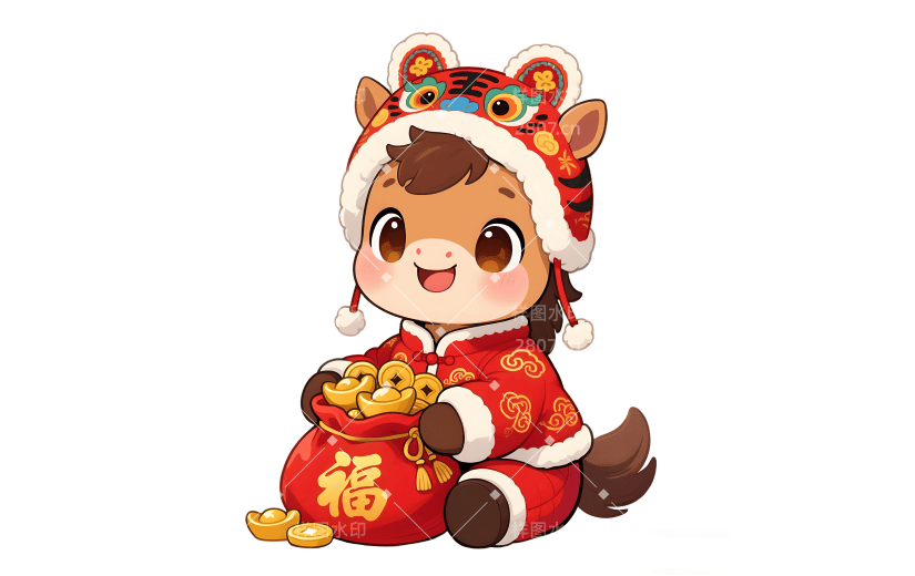 马年卡通感插画可爱小马元素