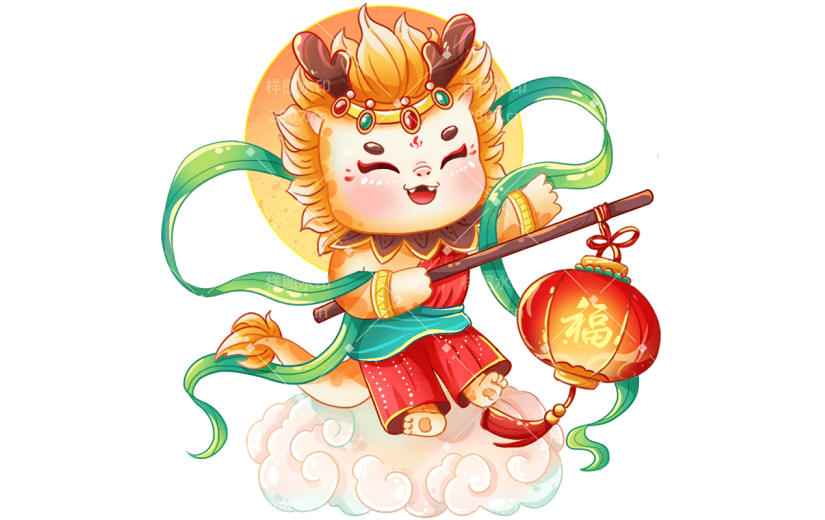 龙年春节新春新年过年除夕古风飞天龙生肖组合元素素材