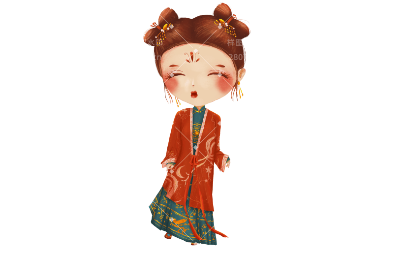 中国风人物插画贴纸-汉服女孩