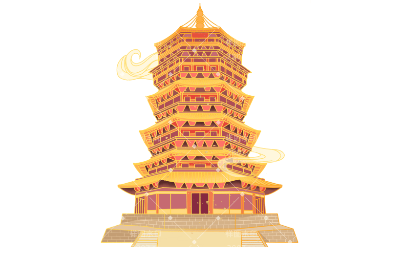 中国风主题-建筑物插画贴纸(大尺寸)