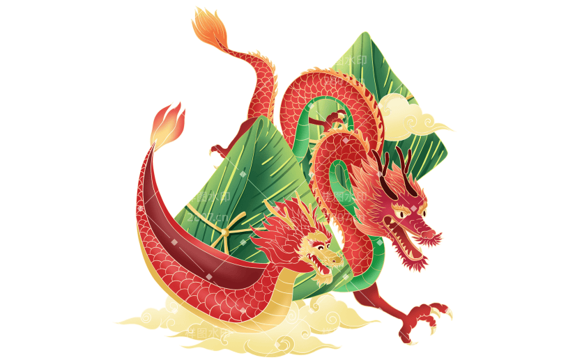 端午节龙舟和红色龙金边中国风大尺寸贴纸