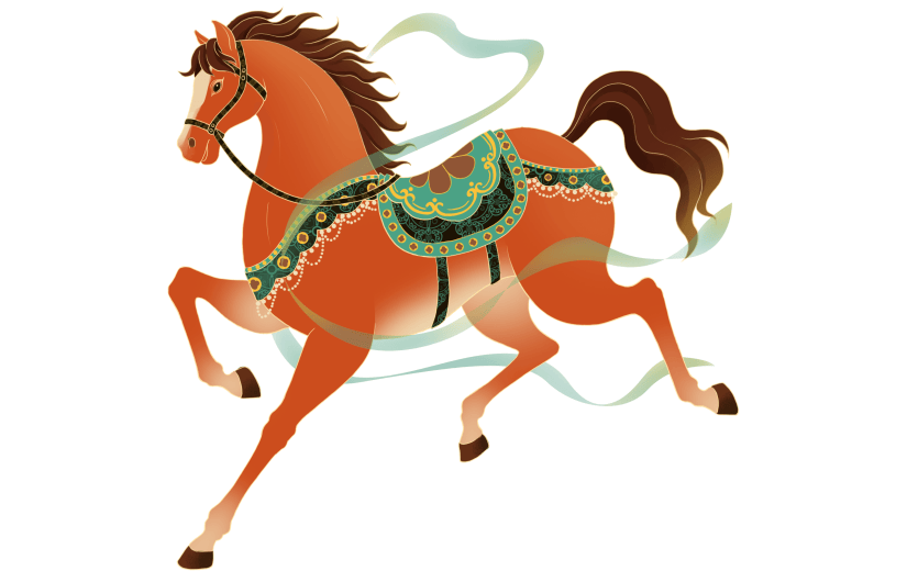 马年中式感敦煌风插画马元素