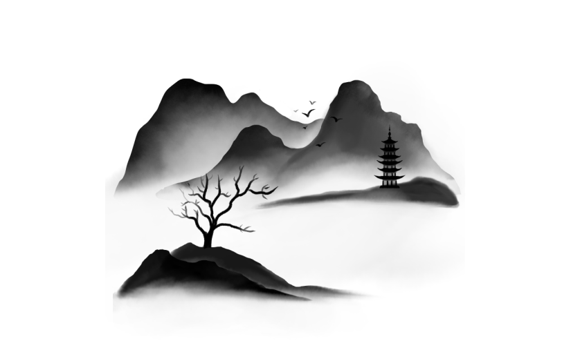 手绘-水墨中国风山水画场景3