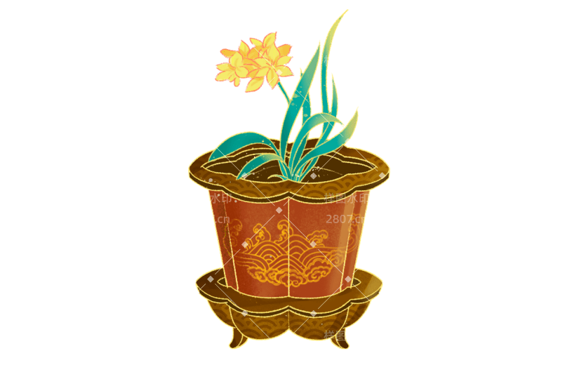 中国风植物花卉贴纸-盆栽