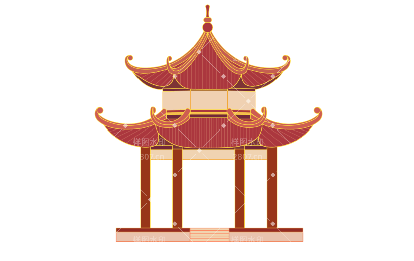 凉亭元素创意贴纸-扁平