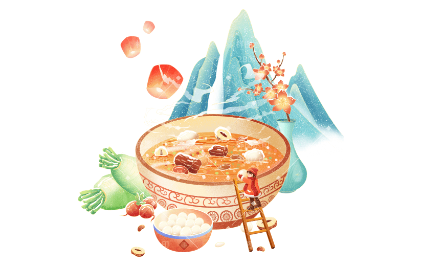 腊八节中国风中式微缩腊八粥组合元素素材