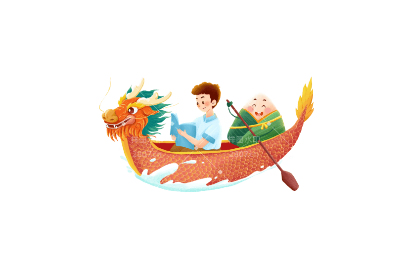 卡通感端午节划龙舟元素贴纸