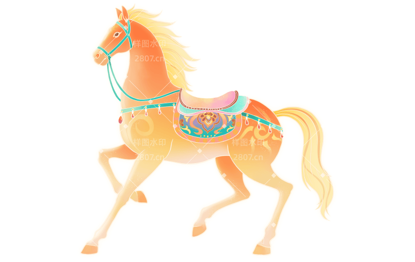 马年中式感敦煌风橙色渐变插画马元素