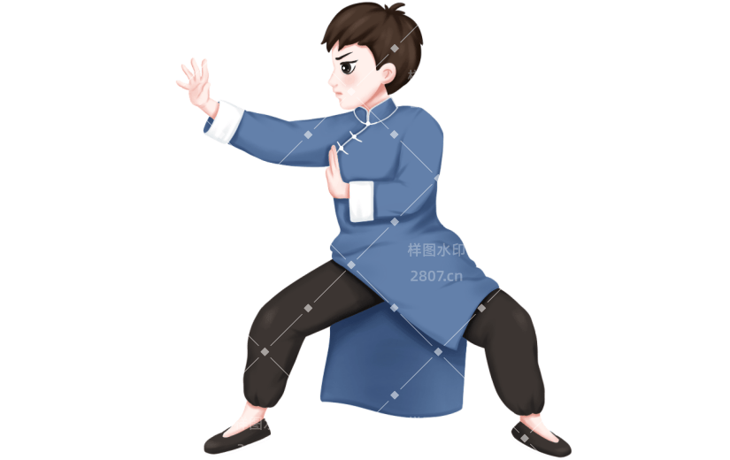 手绘-武术动作运动人物插画8